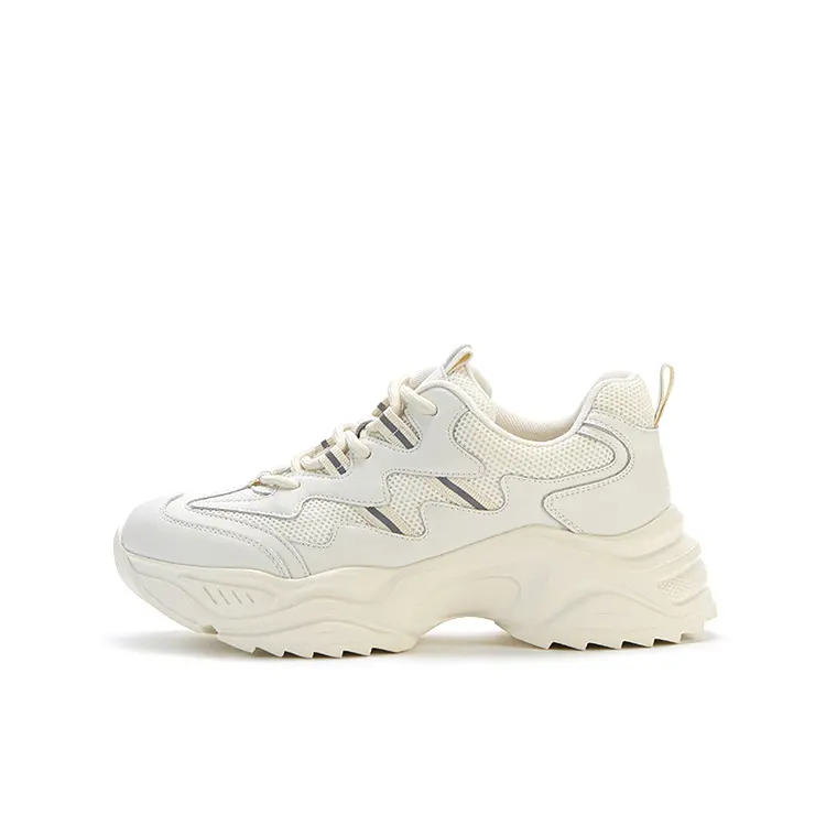 Fujian Supplier Custom Logo Cozy Outsole Beige Fashion Platform Sneaker Shoes Sports For Women And Ladies